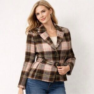 Cabi wool brown/pink belted short jacket